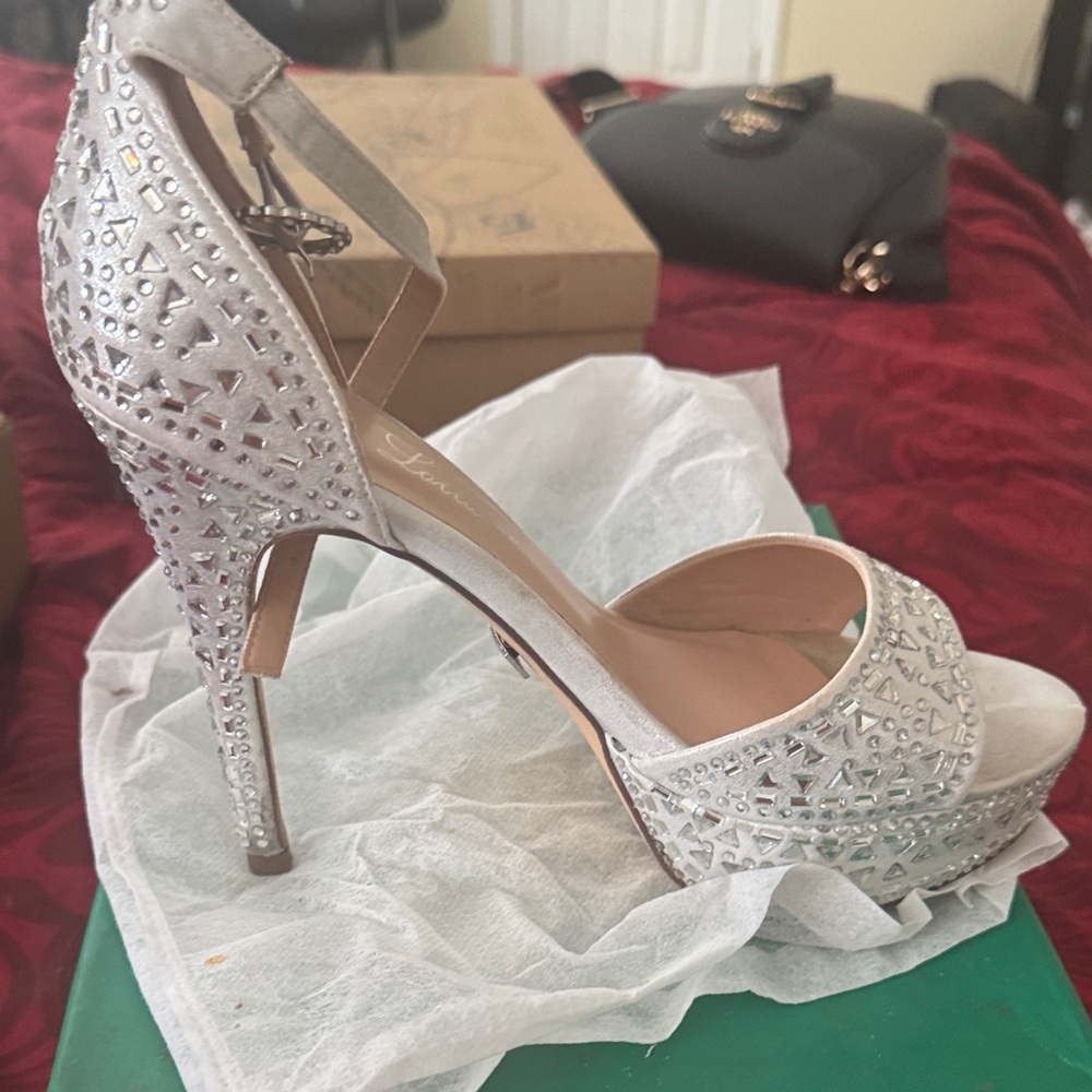 Lauren Lorraine Silver Embellished Heels